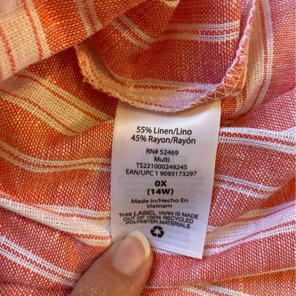 Terra & Sky Women's Square Neck Linen Blend Tunic Top In Coral & White Size 0X - Picture 6 of 6
